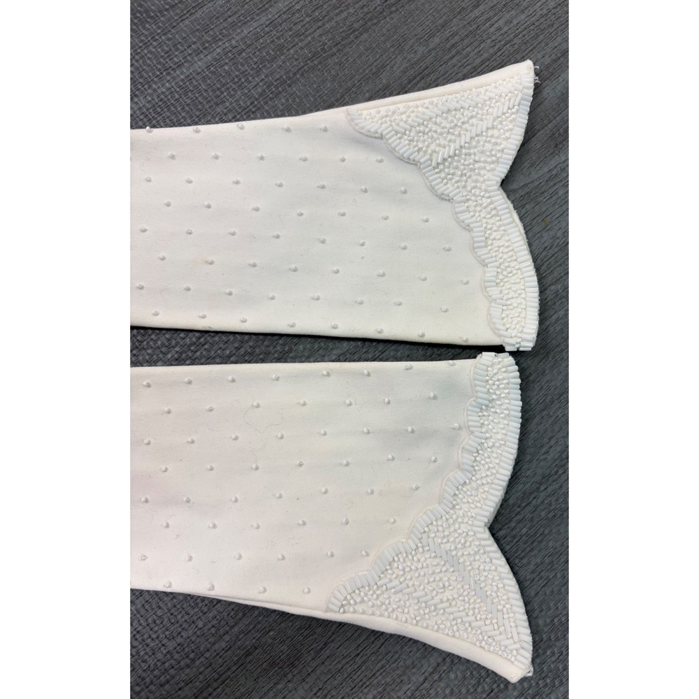 Invicta Opera Gloves 6.5 White Vintage Beaded Cotton Mid Century Formal Wedding - Picture 4 of 13
